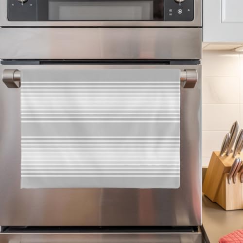 Grey Striped Kitchen Towels Set of 4, Absorbent Microfiber Soft Dish