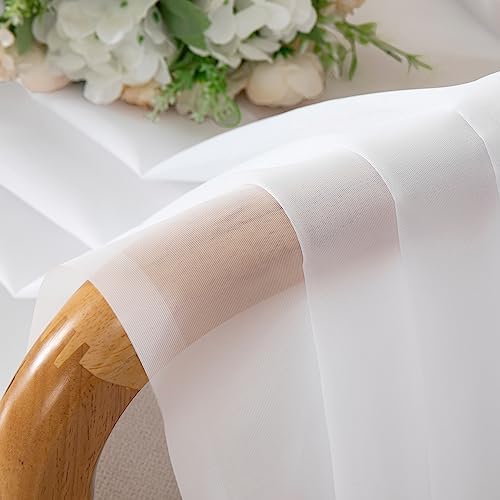 Simplebrand Sheer White Curtains 96 Inches Long 2 Panels for Living