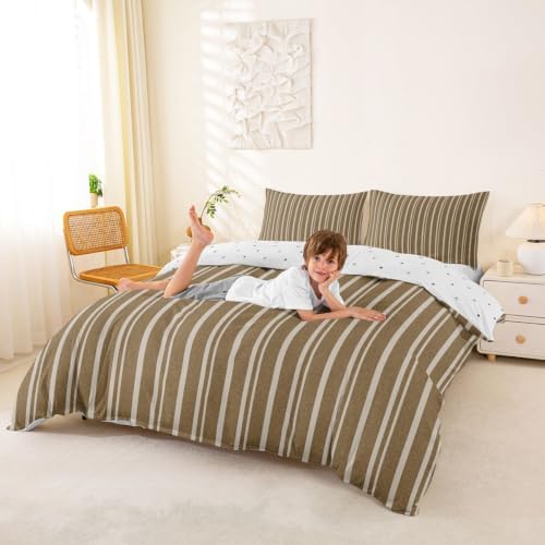 Taupe Beige Striped Duvet Cover Set King Size,Modern Simple Line