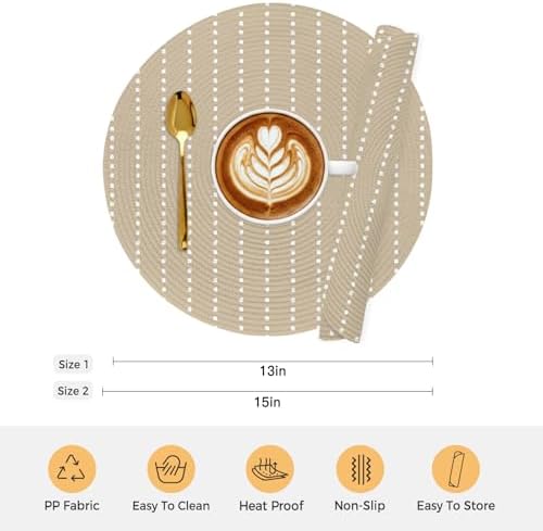 Neutral Sandy Round Braided Placemats Set of Set of 8 Heat Resistance