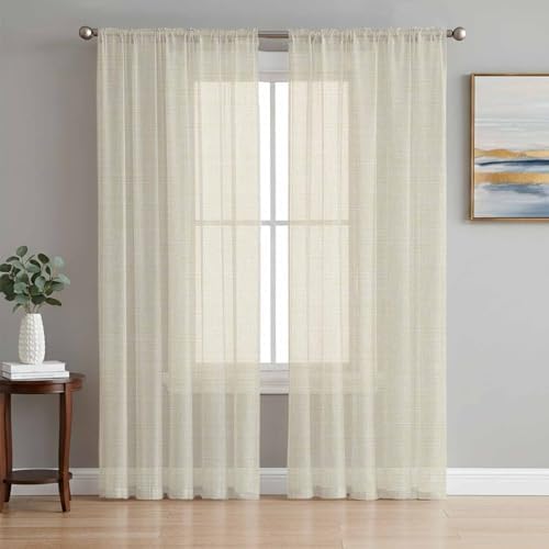 Beige Semi Sheer Curtains 72 inch Length 2 Panels Set Modern