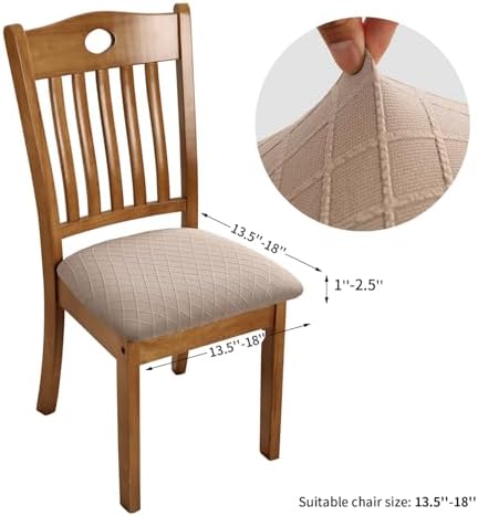 Fuloon Dining Chair Seat Covers Stretch Slipcovers, 4 Pack, Khaki