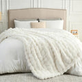 NEWCOSPLAY Faux Fur Fluffy Bubble King Blanket for Couch, Ivory