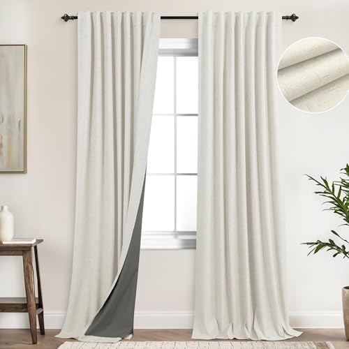 KOUFALL Back Tab Linen Blackout Curtains
