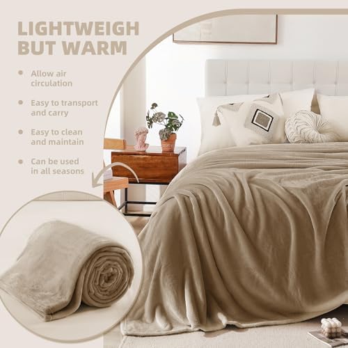 Throw Blanket for Bed Couch,King Size 108"x90",Beige,Soft Cozy Warm