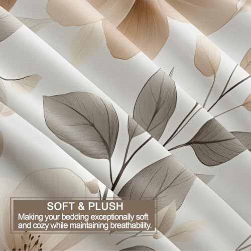 Vintage Floral Duvet Cover Queen Size, Tan Beige Flower Bedding Set