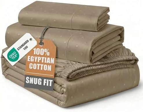 LANE LINEN Twin XL Bed Sheets 100% Egyptian Cotton Sateen - Taupe
