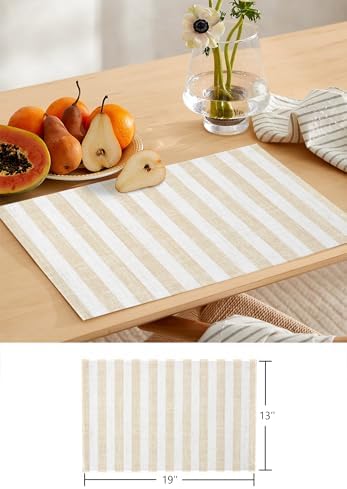Cream Stripes Table Runner and Placemats Set of 4 Modern Farmhouse