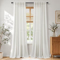 Guken Linen Back Tab Curtains 96 Inches 8ft for Living Room Natural
