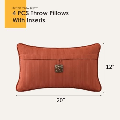 Outdoor Decorative Pillows with Coconut Button Pack of 4, 20" x 12"