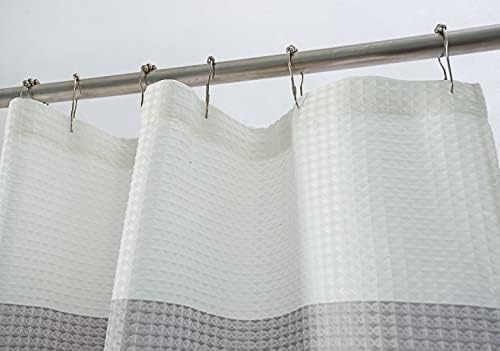 Silver Gray Fabric Shower Curtain for Bathroom: Hotel Luxury Waffle