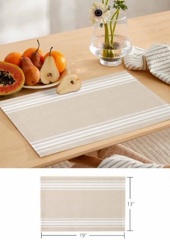 Cream Striped Table Mats Set of 6 with Table Runner 90 Inches