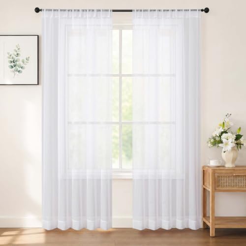 Chyhomenyc Ivory Sheer Curtains 96 inch Long for Living Room, 2 Panels