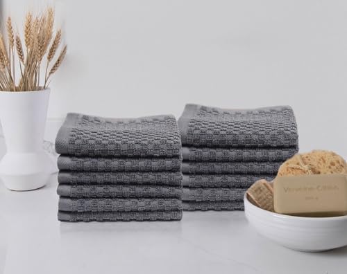 COTTON CRAFT Euro Spa Waffle Wash Cloth - Set of 12 Grey Washcloth