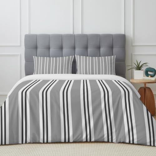 Gray Black and White Stripe King Duvet Cover Set - 4 Pcs Comforter