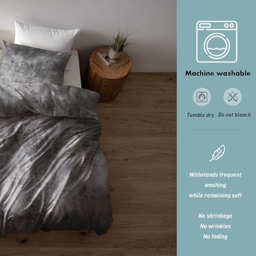 Grey Duvet Cover Queen Size, Modern Abstract Vintage Reversible Design