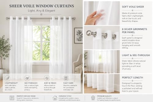Sand Taupe Sheer Curtains 84 Inch 2 Panels with Chrome Silver