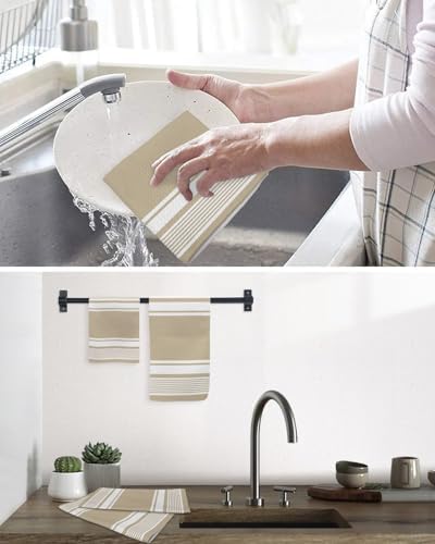 Farmhouse Beige Striped Waffle Kitchen Hand Towels Set of 3,Modern