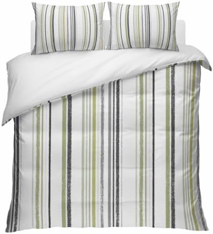 Black Green Stripes California King Duvet Cover Set, Country Vintage