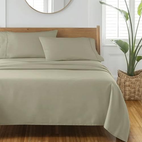 100% Cotton, Queen Flat Sheet & Pillowcase 3PCs Set, Beige