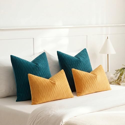 DEZENE 20x20 Teal Throw Pillow Cases: Pack of 2 Vertical Ripple