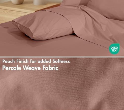 RUVANTI 100% Cotton Full Sheet Set, Percale Full Size Sheets, Mocha