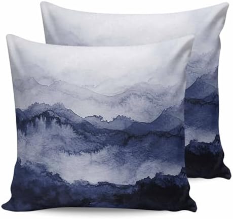 24x24 Pillow Covers Set of 2, Navy Blue Ombre Mountain Square Throw