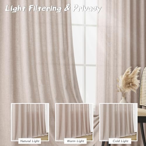 Joywell Linen Curtains 84 Inches Long for Living Room Hook Belt