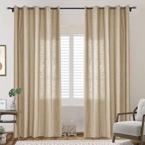 Frelement Linen Light Filtering Curtains 96 Inches Long Bronze Grommet