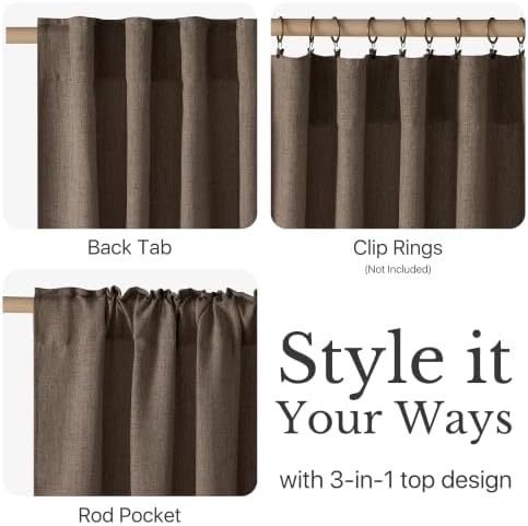 NICETOWN Brown Extra Long Faux Linen Semi Sheer Curtains 96 inches