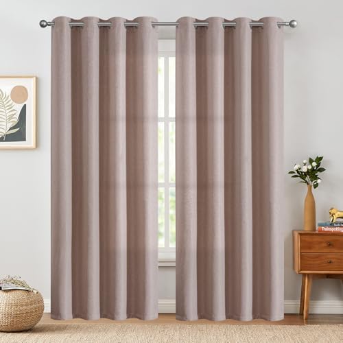 jinchan Linen Textured Room Darkening Curtain 84 Inch Long for Living