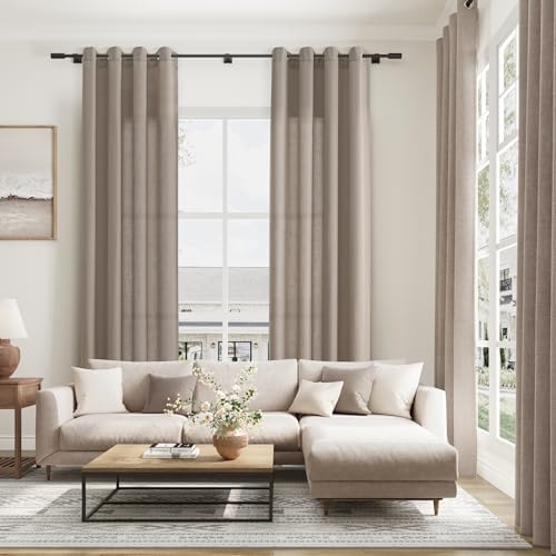 Jowels Taupe Linen Grommet Curtains 84 Inch Length 2 Panels for Living