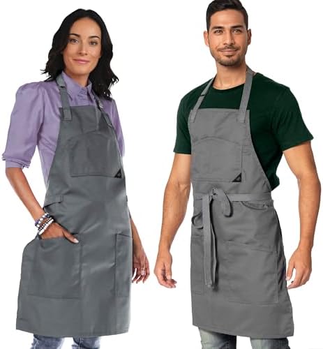 Under NY Sky Chef Apron, Smart Pockets, Cotton Straps, Unisex, Gray