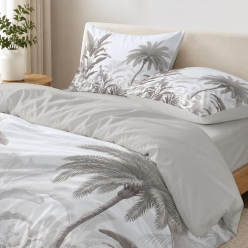 Retro Sketch Duvet Cover King Set with 2 Pillowcases | Tropical Plants
