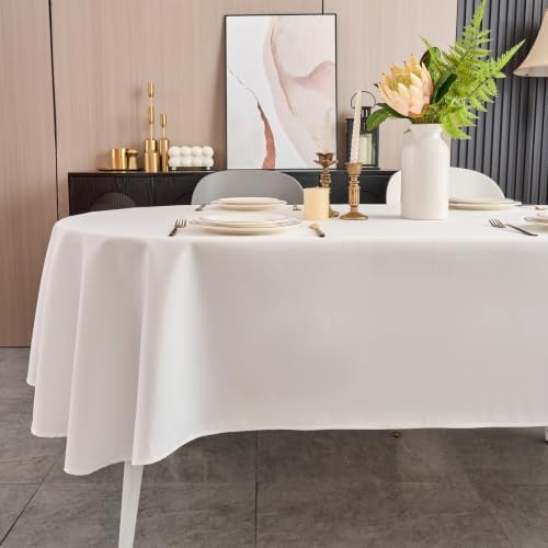 White Tablecloth Oval 60x102 inch Dining Table Cloth for 8-10 Seats