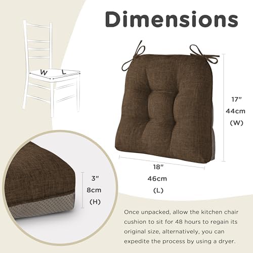 AddGrace Chair Cushions for Dining Chairs 1 Pack 18"x17"x3" Coffee