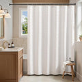 jinchan Extra Long Taupe and White Shower Curtain Inky Herringbone