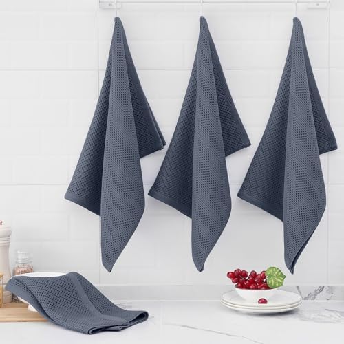 Homaxy 100% Cotton Oversized Waffle Weave Kitchen Towels, 5-Pack, Dark