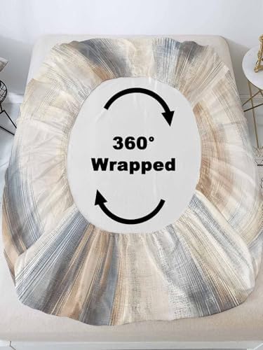 Beige Gray Twin XL Fitted Sheet Set, Abstract Grunge Mottled Neutral