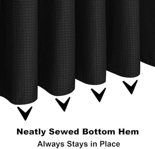 Black Shower Curtain for Bathroom, Waterproof Boho Waffle Shower