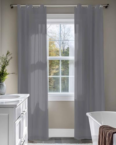 Grey Pure Color Sheer Curtains 63 Inch Length 2 Panels Set, Aesthetics