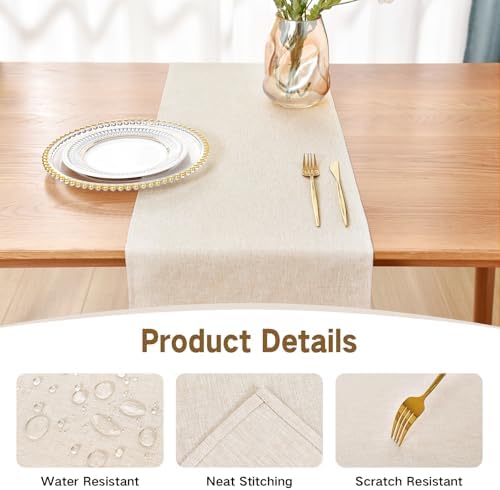 Faux Linen Table Runner Water Resistant 13 x 60 in, Neutral