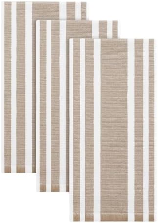 Homaxy Premium Cotton Stripe Kitchen Towels 3 Pack, 18"x 28", Khaki