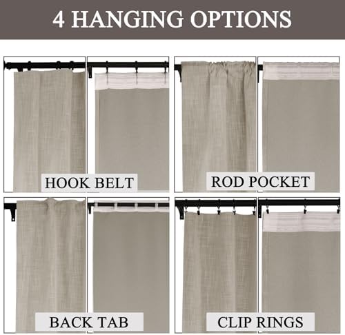 Fcosie Light Beige Extra Long Linen 100% Blackout Curtains 120 In Long
