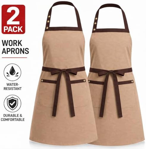 Waitress Apron with Pockets, Water Resistant Apron, Bib, 2 Pack