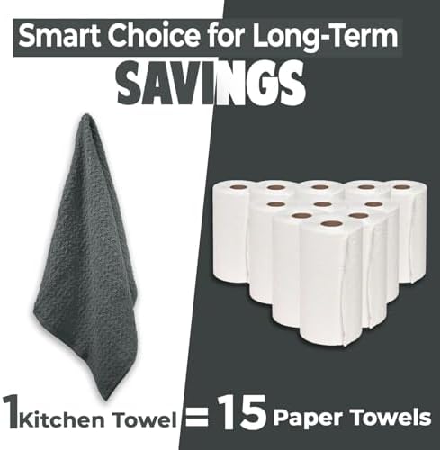 DAN RIVER Gray Kitchen Towels, 12 Pack, 16x26 Inches Absorbent Dish