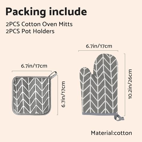 2X Grey Oven Mitts with Pot Holders BBQ Gloves Oven Mitts and Pot