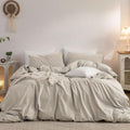 Duvet Cover Set 100% Washed Cotton Linen Feel 3‐Pcs Full
