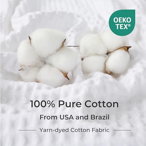 EGOHOME Cotton Two-Tone Check Pattern Waffle Blanket King Size