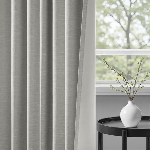 Topfinel Frost Grey Linen Curtains 84 Inches Long 2 Panels Set for